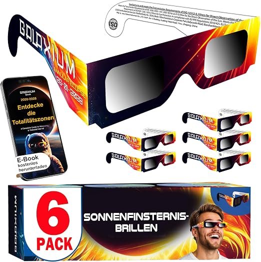 Galaxium 6/12/25/50/100er-Pack Sonnenfinsternis Brille 2026 ISO 12312-2 Zertifiziert | Brillen Sonnenfinsternis | Schutzbrille für Sonnenfinsternis | Sonnenfinsternisbrille | Solar Eclipse Glasses